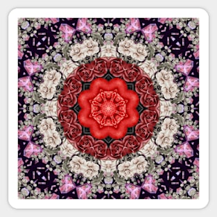 Crystal Hearts and Flowers Valentines Kaleidoscope pattern (Seamless) 33 Sticker